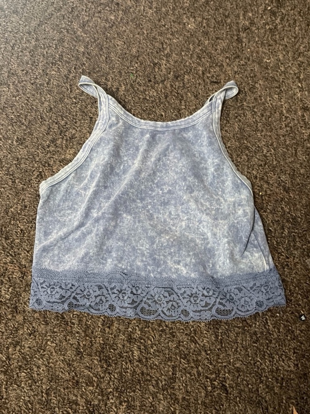 Colsie Faded Blue Lace-Trim Cropped Tank